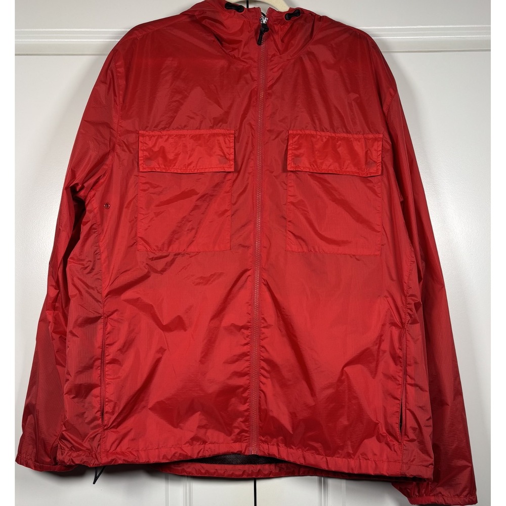 Old Navy Mens Water-Resistant Hooded Nylon Anorak Jacket Red Full Zip Pockets XL